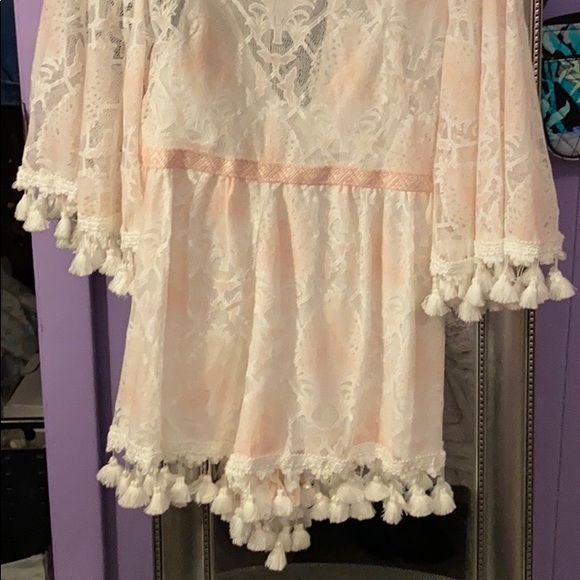 White and Baby Pink Lace Romper - Picture 2 of 2